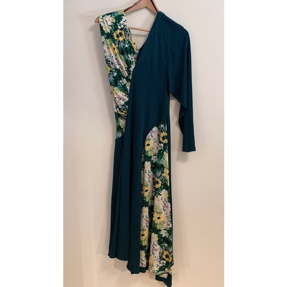 NWOT Zara Teal Green/Floral Asymmetric Dress- Size XS - Picture 5 of 8